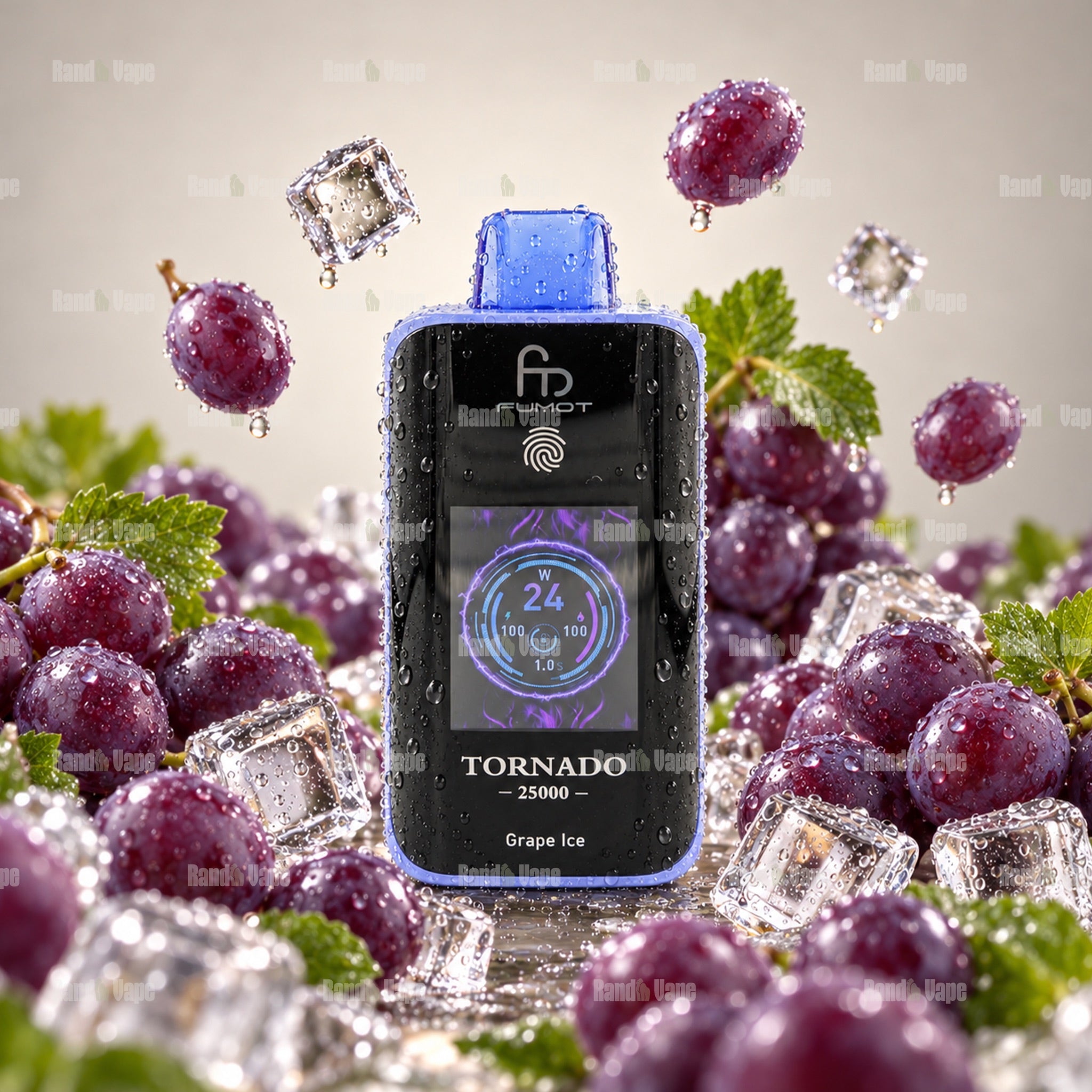 RandM Tornado 25000 Grape Ice Einweg Vape mit 25000 Zügen und Farbdisplay